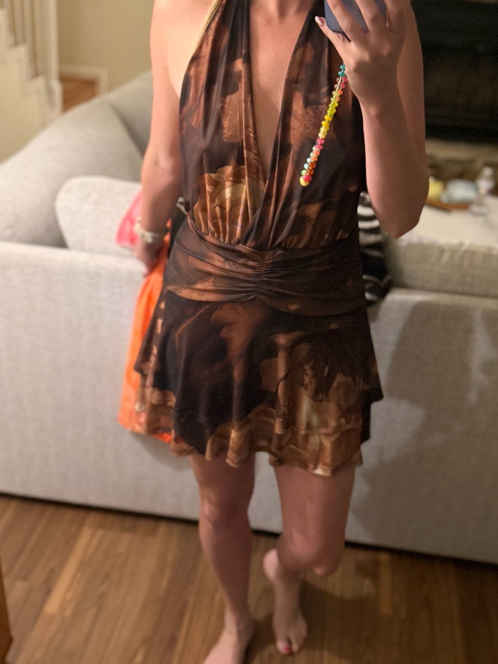 12th Tribe Juniper Mocha Floral Mesh Mini Dress Size LL - Picture 4 of 6